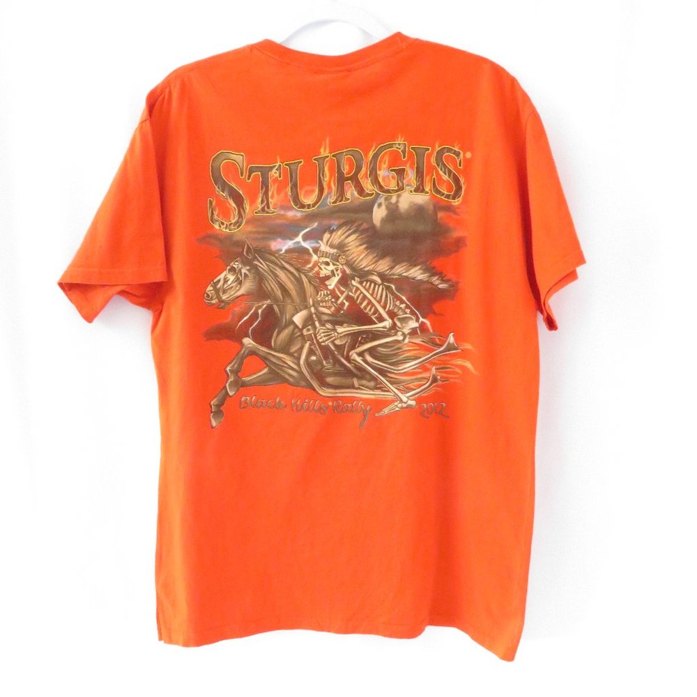Sturgis Jerzees Size Large Orange Black Hills Rally 2012 Short Sleeve T Shirt